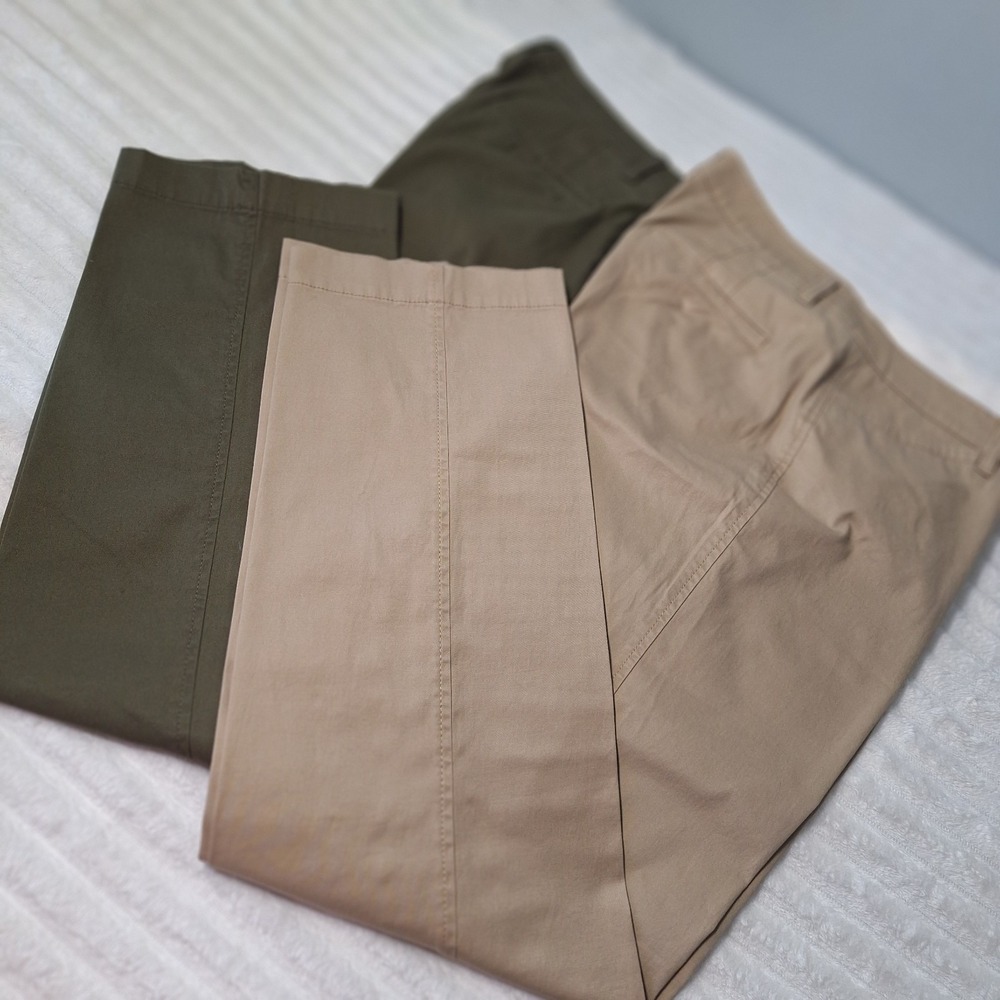 2 Pc Talbots Straight Leg Chino Pants Womens 12 Tan Green Preppy Classic...